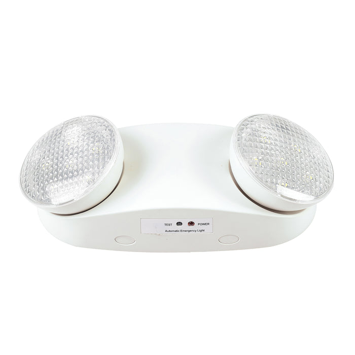 LED Emergency Light-Two Adjustable Heads-Battery Backup-White Housing